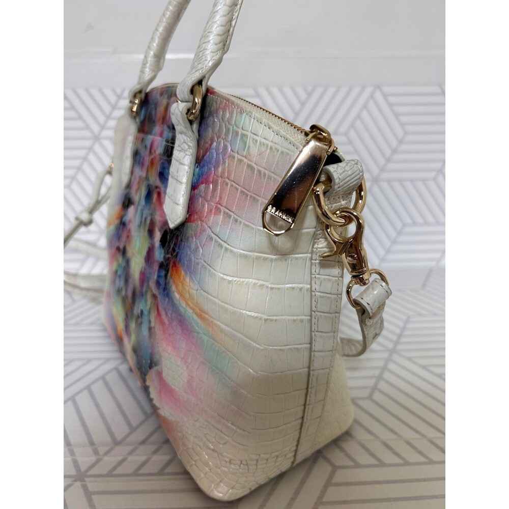 Brahmin Multicolor Croc-Embossed Leather Satchel in Cream and Rainbow - Picture 6 of 16